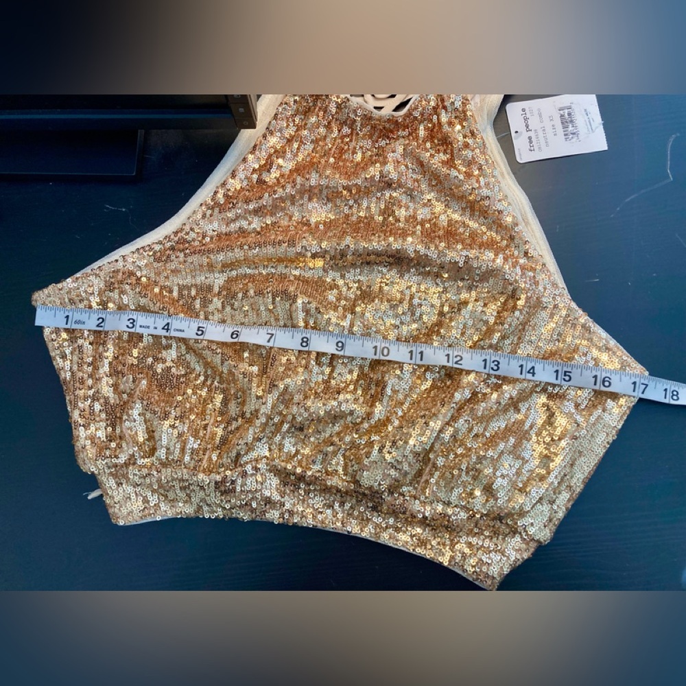 NWT Free People Dazzle the Night Gold Sequin Halter Top - Picture 7 of 9